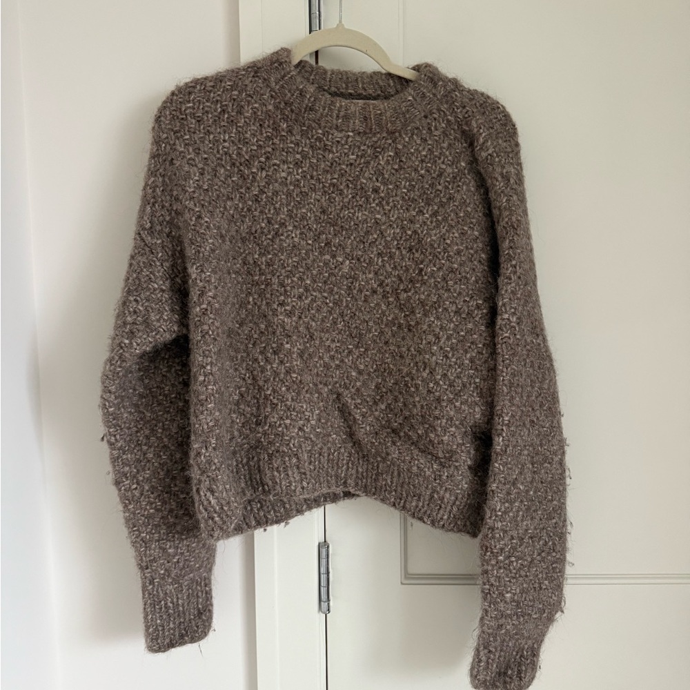 OZMA Textured Brown Crew Neck Sweater